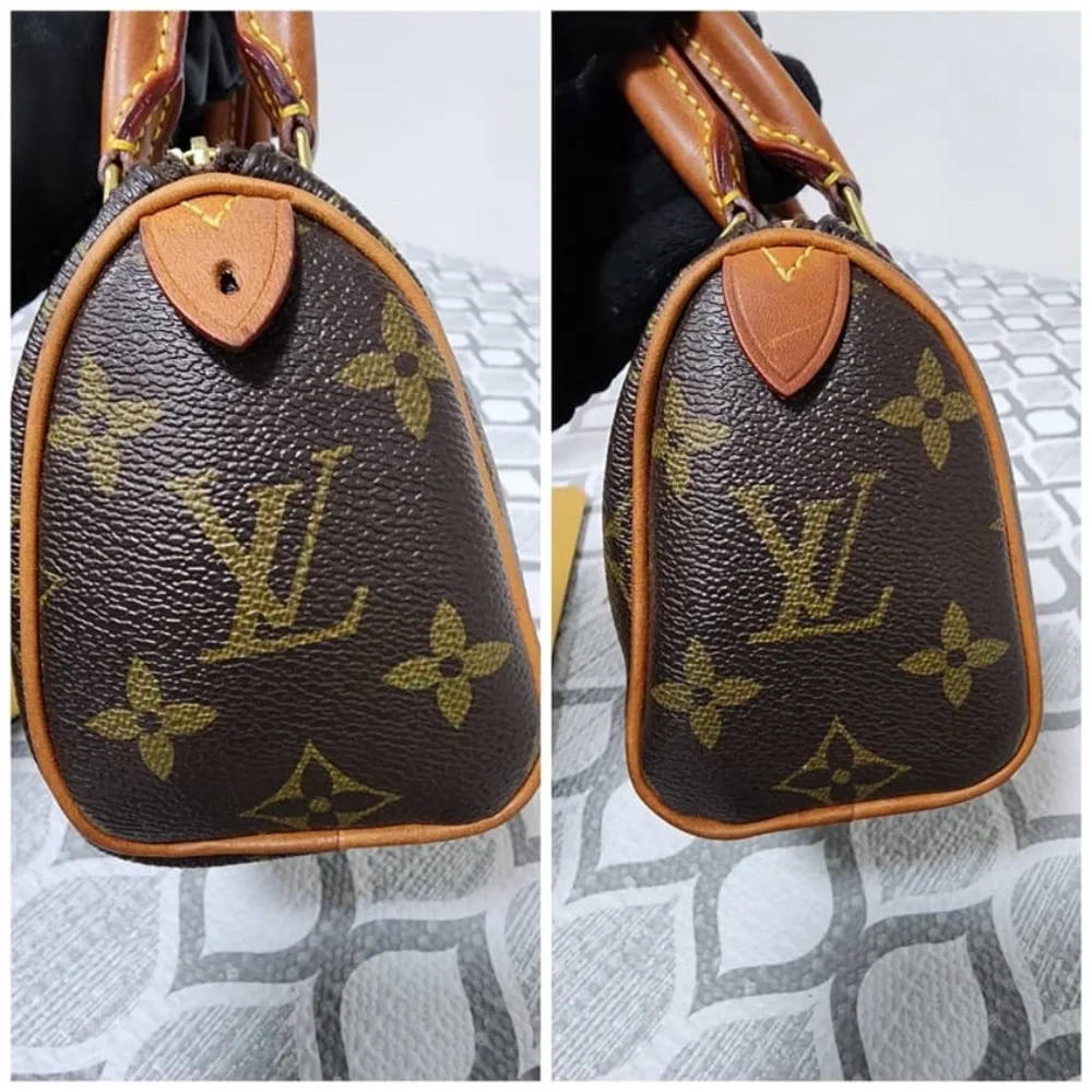 Authentic LOUIS VUITTON Monogram Mini Sac HL Boston Bag Brown